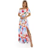 Numoco 194-5 Long summer dress with a belt - colorful flower pattern ? | Eponuda.ba