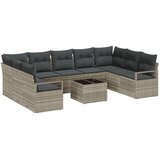  10-delni set vrtnarskih sofa s blazinami sivo poli ratan | Shoptok.si