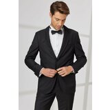 ALTINYILDIZ CLASSICS Men's Black Slim Fit Slim Fit Camouflage Shawl Collar Woolen Tuxedo Suit cene