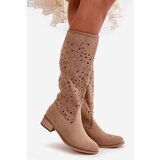Boto PS1 Lace-up Women's Low Heel Eco Suede Boots with Zipper Dark Beige Orchides Cijene