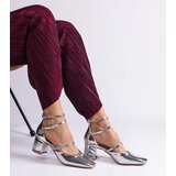 Gemre Silver patent leather block heels with buckles Kamola | Shoptok.si
