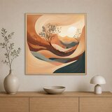 Wallxpert uramljena slika na platnu Cc-K-Ah-1006, stilizovani pejzaž sa drvećem i suncem u toplim tonovima, 80 x 80 cm u