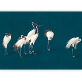  Foto tapeta - Evening by the pond - a group of cranes drawn in dry pastel on a dark turquoise background 400x280 Vodootporna | shoptok.hr