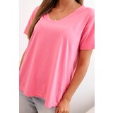 Kesi Włoski Women's cotton blouse with V-neckline and short sleeves pink | shoptok.hr
