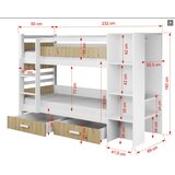 Molarem Home Drveni dječji krevet na kat Apollo s ladicom i policama - bijeli - grafit - 200x90 cm - Bez madraca | shoptok.hr