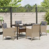  Set od 5 vrtnih blagovaonskih stolica s jastučićima bež poli ratan | shoptok.hr