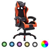vidaXL Racing stol z RGB LED lučkami oranžno in črno umetno usnje Cene