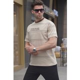 Madmext Crew Neck Beige Striped Comfort Fit Men's T-Shirt 6063 Cene
