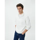 Koton Half Zipper Sweatshirt Basic Stand Collar Ribbed Long Sleeve