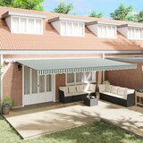 vidaXL Ročna retraktibilna tenda z LED zeleno in belo 600x300 cm, Nadomestna tenda iz blaga za okvir 6x3 m zelena in bela | Shoptok.si