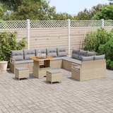  13-dijelni set vrtnog namještaja s jastučićima bež poli ratan akacija 2-sjedna vrtna sofa s jastučićima bež poli ratan 3-dijel | shoptok.hr