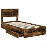  Postelja s shranjevanjem z vzglavjem Dimljeni oreh 100 x 200 cm, (5000106305) | Shoptok.si