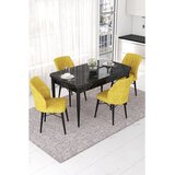 Hanah home trpezarijski set Nef, sto na razvlačenje i 4 stolice, ploča u dekoru crnog mermera, senf žuta tkanina Jerry | Eponuda.com