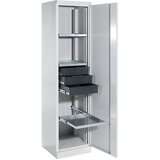 eurokraft pro Omara za material, širina 500 mm, 3 izvlečne police, 3 predali, vrata svetlo siva | Shoptok.si