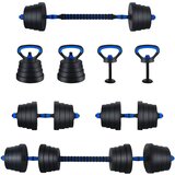  4-u-1 set bučica, brojčana i kettlebell 30 kg Crna i Plava | shoptok.hr