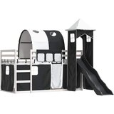 Krevet na kat s toboganom i zavjesama bijelo-crni 90 x 190 cm | Eponuda.com