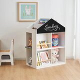 Kinder Home Dječja polica za igračke i knjige kuća s policama i daskom za crtanje, Montessori, bijela, 72.5x40x95.8 cm Cijene