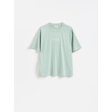 Reserved Relaxed majica kratkih rukava s vezom - bljedozeleno | shoptok.hr