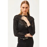 Olalook Women's Black Tie Cuff Seasonal Knitwear Blouse cene