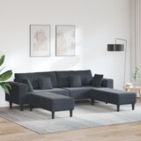 vidaXL Baršunasta sofa s jastukom s jastukom 3 pcs Tamno siva 208 cm Baršun | shoptok.hr