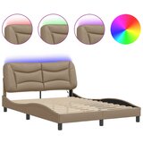 Maison Chic Posteljni okvir - Dvoposteljna postelja - Zakonska postelja z LED lučkami kapučino 140x200 cm umetno usnje, (21695433) Cene