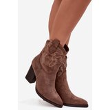 Boto Women's cowboy boots with heel Eco suede dark beige Carissa | shoptok.hr