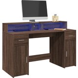 vidaXL Radni stol s LED svjetlima smeđa boja hrasta 140x55x91cm drveni Cijene