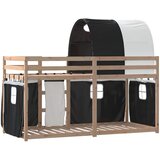 Krevet na kat sa zavjesama bijelo-crni 80 x 200 cm od borovine | shoptok.hr