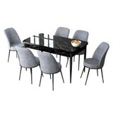 Hanah home set trpezarijski sto i 6 stolica zen black marble grey | ePonuda.com
