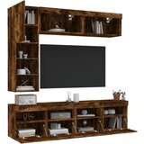 vidaXL Stenske TV omarice z LED lučkami 7 kosov dimljeni hrast | Shoptok.si