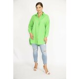 Şans Women's Plus Size Green Front Buttoned Long Sleeve Shirt Cene