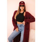 Kesi Włoski Long cardigan for women made of mohair with pockets plum Cijene