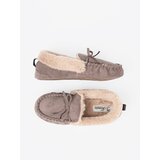 Shelvt Dark beige slippers with a bow and a fluffy moccasin interior | shoptok.hr