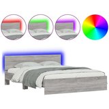 VidaXL Posteljni okvir z vzglavjem in LED siva sonoma 150x200 cm Slike