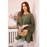 Kesi Włoski Oversized Women's Blouse Made of Viscose with a Necklace Khaki