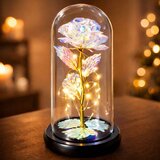  Vječna ruža u kristalnoj kupoli od stakla, šarena LED rasvjeta, 21x11cm | shoptok.hr