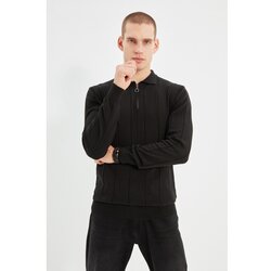 Trendyol Black Men's Zippered Polo Neck Knitwear Sweater Cene