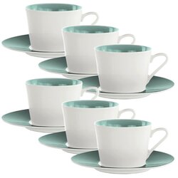 WHC set skodelica za čaj s podstavkom Loop Petrol 270ml, 6 kos, zeleno-modra, porcelan Cene
