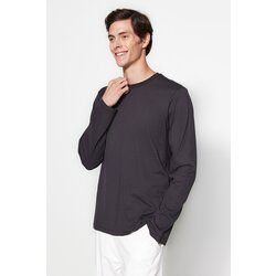 Trendyol Anthracite Men's Basic Regular/Regular Cut, Crew Neck Long Sleeved, 100% Cotton T-Shirt. Cene