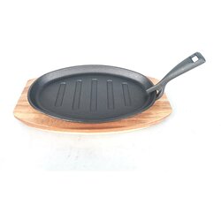 Grill King Cast Iron BBQ okrugli grill tava s podloškom od drveta agacije, 28 cm Cene