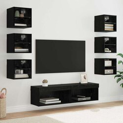 TV omarica z LED lučmi s predalom 8 pcs Črna Orehovina Steklo, (5000112966) Cene
