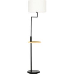 HOMCOM talna svetilka jeklo, bambus, lan 40D x 40Š x 170V cm belo, (5000242757) Cene