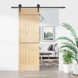  Klizna vrata Prirodna i crna 70 x 210 cm Čvrsta borovina Cijene