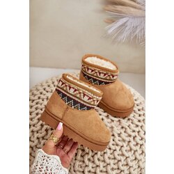 FR1 Slip On Snow Boots For Kids With Patterned Insert Lined With Fur Camel Mirirae Cene