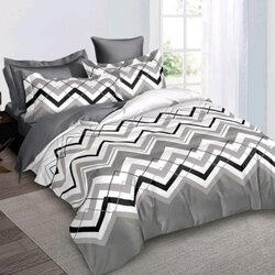  Siva bračna posteljina sa geometrijskim šarama – 200x220 moderni zig-zag dizajn Cene