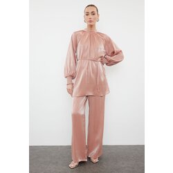 Trendyol Dusty Rose Satin Woven Top-Bottom Set Cene