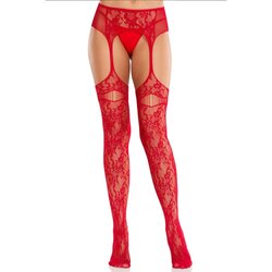 LEG AVENUE HOSIERY LEG AVENUE - LACE STOCKINGS WITH GARTERS RED Cene