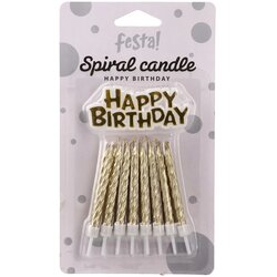 Spiral candle, svećica, zlatna, 16K sa držačima+ Happy birthday Cene