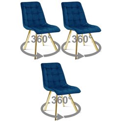  Okretna stolica CIEZA 360, tamnoplavi baršun, zlatne metalne noge, set 3 kom Cijene