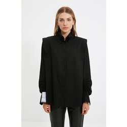 Trendyol X Sagaza Studio Black Ruffle Detailed Poplin Shirt Cene